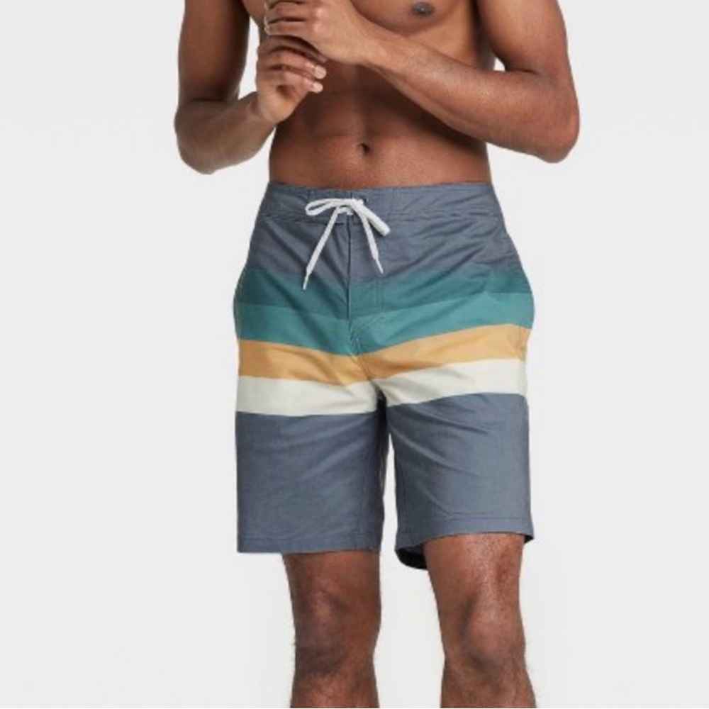 GOODFELLOW & CO. Striped Swim Board Shorts Trunks Size 42 Dadcore Resortwear